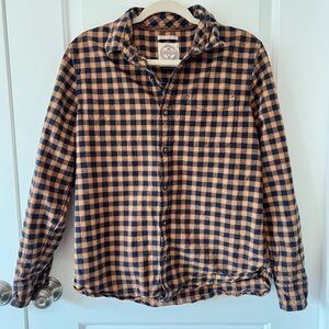Fat Face Flannel Gingham Yellow Amber Gold Button Down | Size Medium